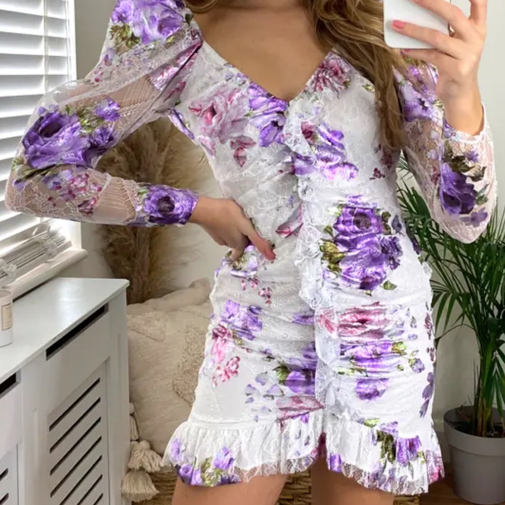 For Love And Lemons Purple and White Bodycon Mini Dress